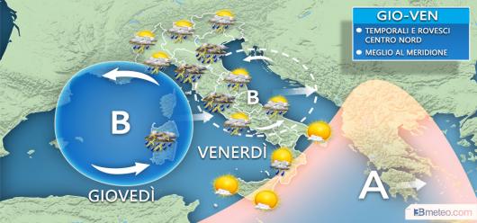 Vortice in transito tra giovedì e venerdì