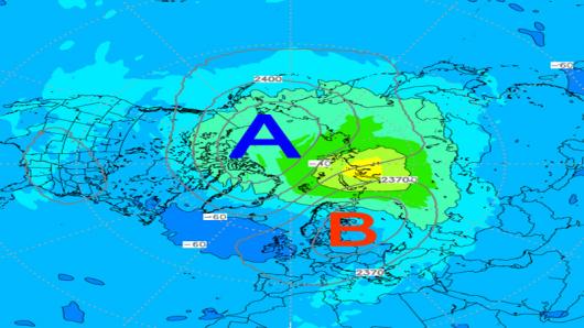 Vortice polare stratosferico sostituito dall'anticiclone polare