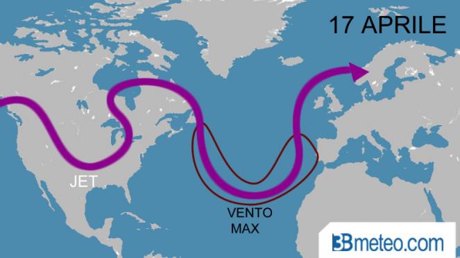 17 Aprile: oscillazione del jet stream e formazione di un'ampia bassa pressione in Atlantico