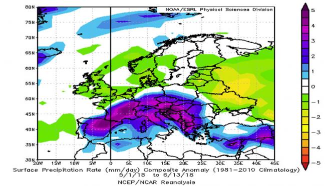 45 giorni piuttosto piovosi sull'Europa centro meridionale