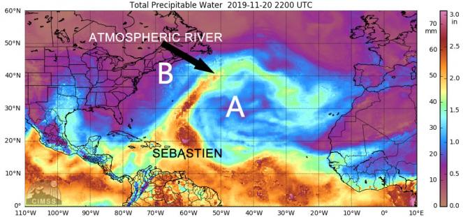 acqua precipitabile e posizione di Sebastien sui Caraibi