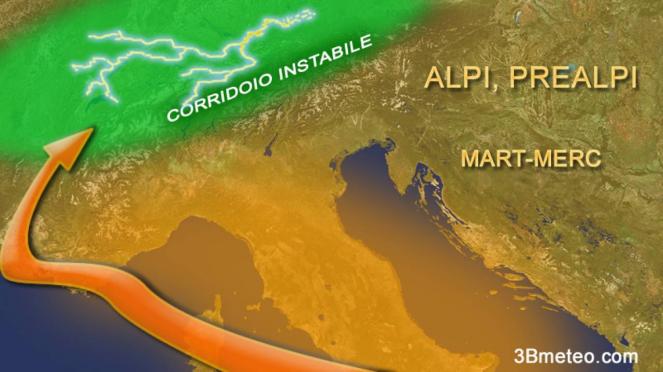 Acquazzoni e temporali sulle Alpi a cavallo tra Martedì e Mercoledì