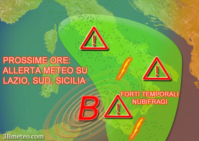 Allerta meteo nelle prossime ore al Sud e Lazio