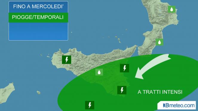ancora piogge per la Sicilia, specie ad Est