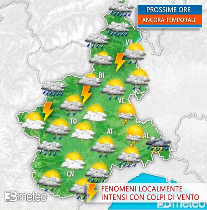 Ancora temporali nelle prossime ore in Piemonte