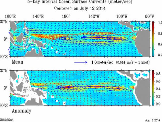 andamento dei venti e loro anomalie sul Pacifico
