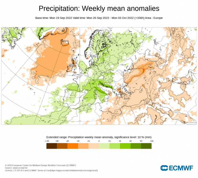 Anomalia di precipitazioni settimana 26-2 ottobre