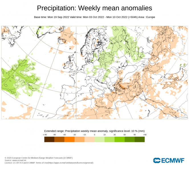 Anomalia di precipitazioni settimana 3-10 ottobre