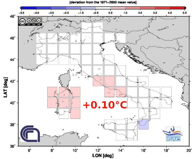 Anomalia di temperatura a Maggio in Italia (fonte Isac-Cnr)