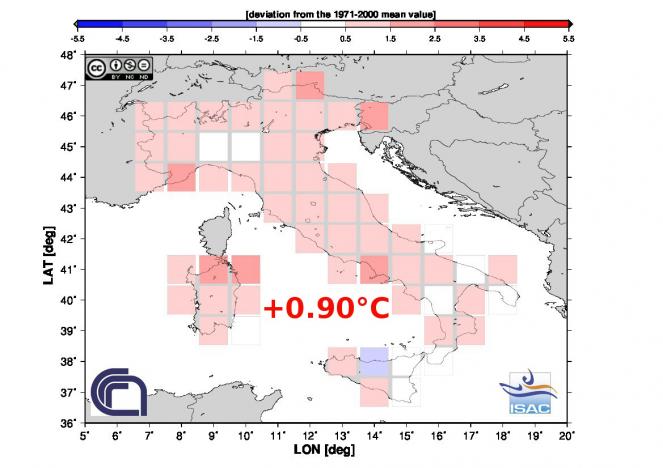 Anomalia termica di Marzo 2015 in Italia (fonte ISAC- Cnr)