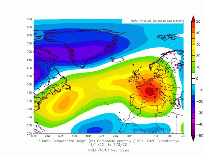 anomalie a 500 hPa del 2022