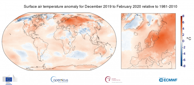 Anomalie climatiche Europa inverno 2019/2020 (copernicus)