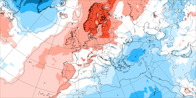 Anomalie delle temperature a 2 metri, dal 14 al 21 febbraio 2022