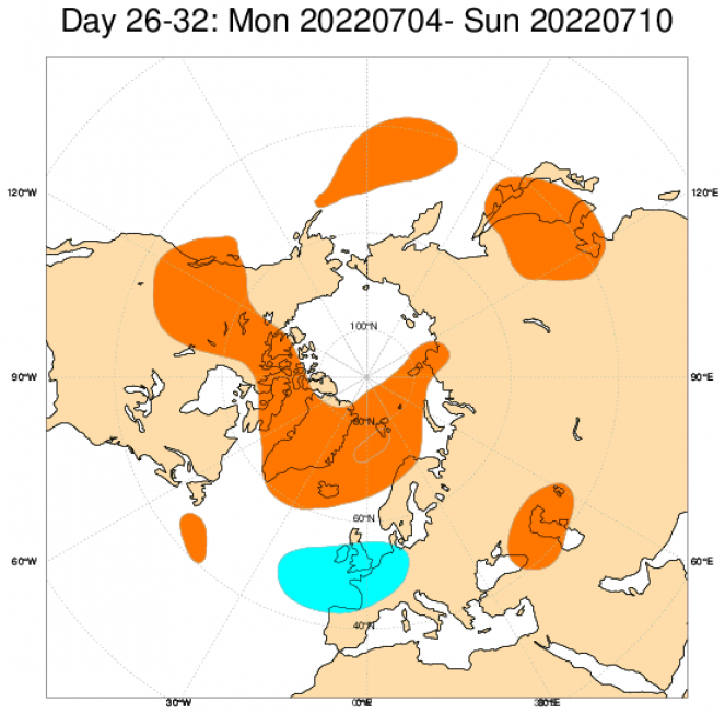 Anomalie di geopotenziale alla quota di 500 hPa dal 4 al 10 luglio 2022