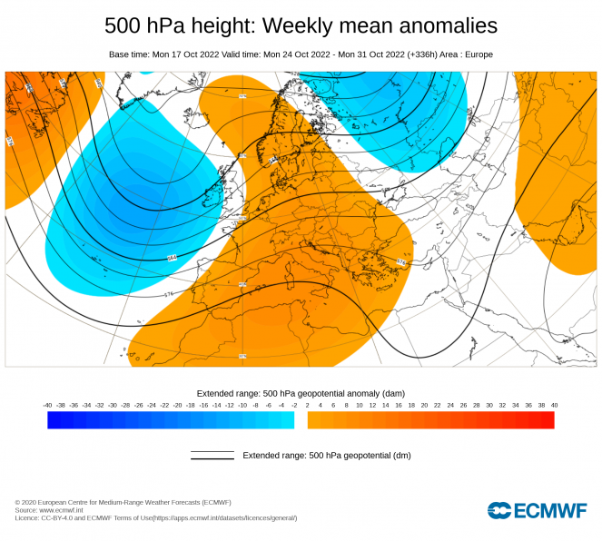 Anomalie di geopotenziale periodo 24-31 Ottobre (fonte ECMWF)