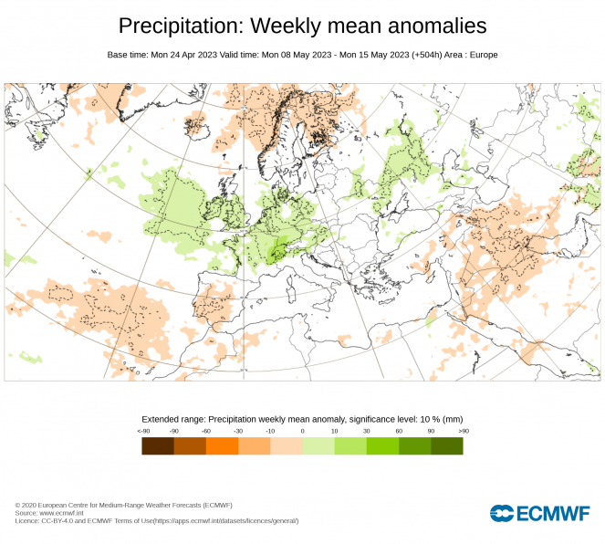 Anomalie di precipitazioni 8-15 maggio