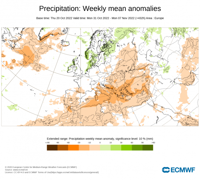 Anomalie di precipitazioni settimana 1-7 Novembre (fonte ECMWF)