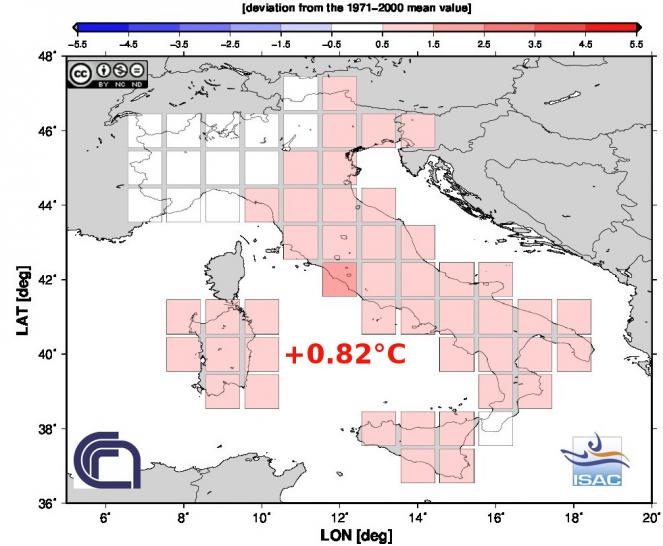 Anomalie di temperatura di Marzo 2016 in Italia (fonte Isac-Cnr)