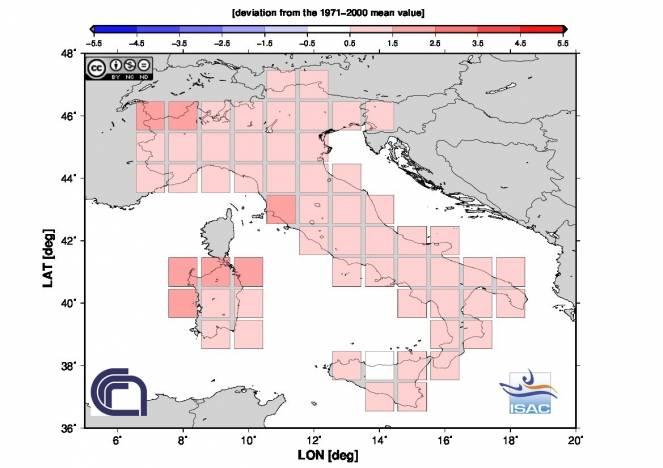 Anomalie di temperatura in Autunno in Italia (fonte Isac-Cnr)