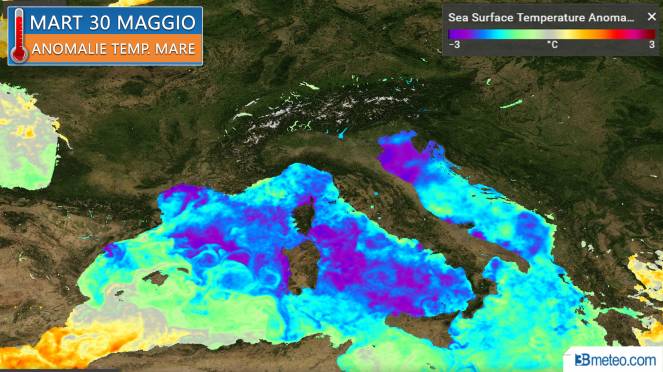 Anomalie di temperatura nel Mar mediterraneo a fine Maggio 