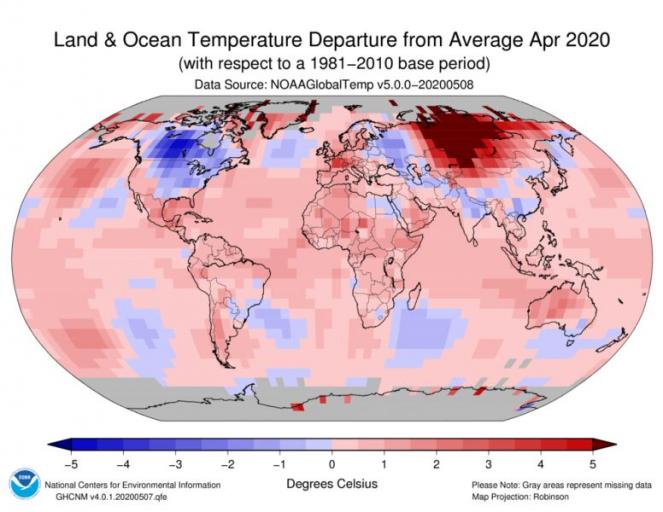 Anomalie di temperatura nel mese di Aprile (notate il rosso della Siberia)