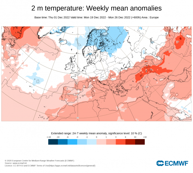 Anomalie di temperatura periodo 19-26 dicembre