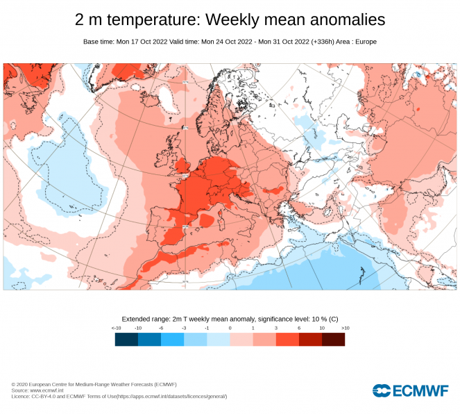Anomalie di temperatura periodo 24-31 Ottobre (fonte ECMWF)