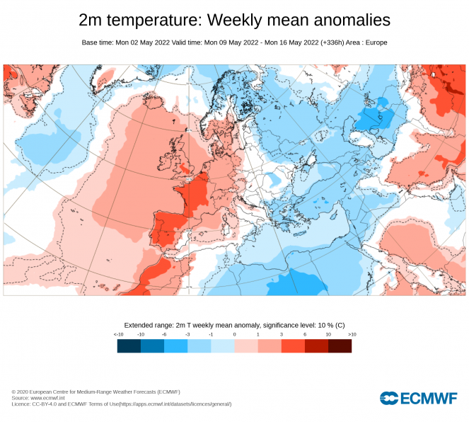 Anomalie di temperatura settimana 9-15 maggio