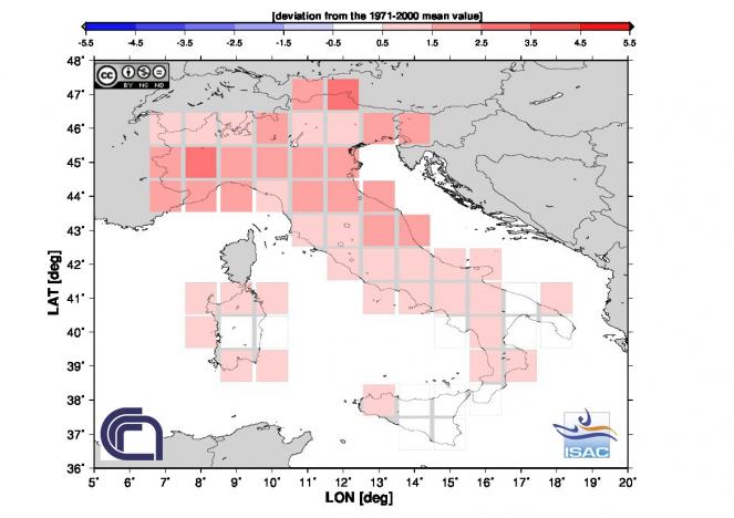 Anomalie Gennaio 2015 in Italia (fonte ISAC-CNR)