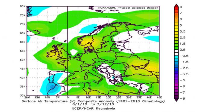 anomalie temperature in Europa