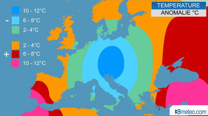 Anomalie termiche degli ultimi 3 giorni in Europa