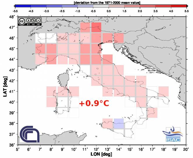 Anomalie termiche dell'Inverno 2014/2015 in Italia (fonte ISAC-CNR)