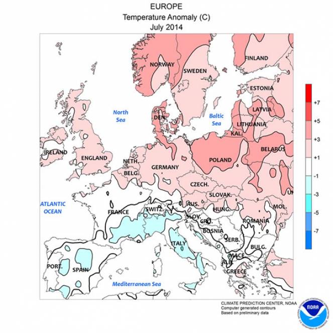 anomalie termiche di Luglio sull'Europa