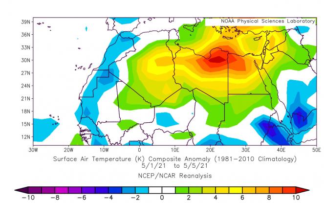 anomalie termiche sul Nord Africa