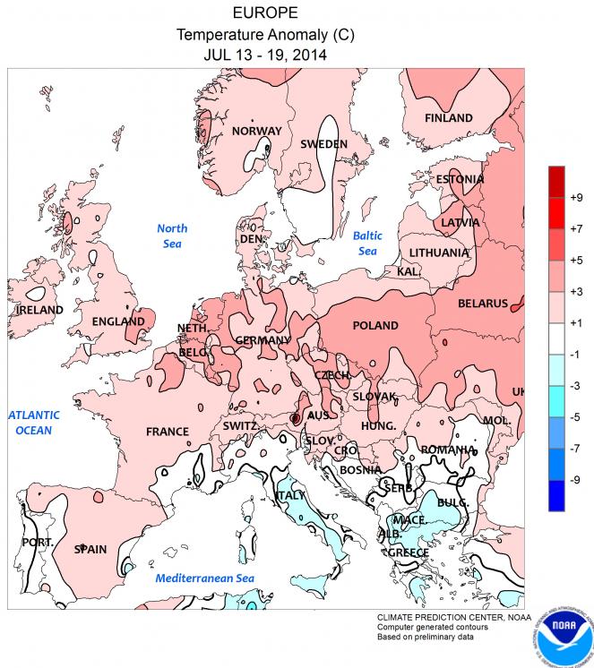 Anomalie termiche sull'Europa