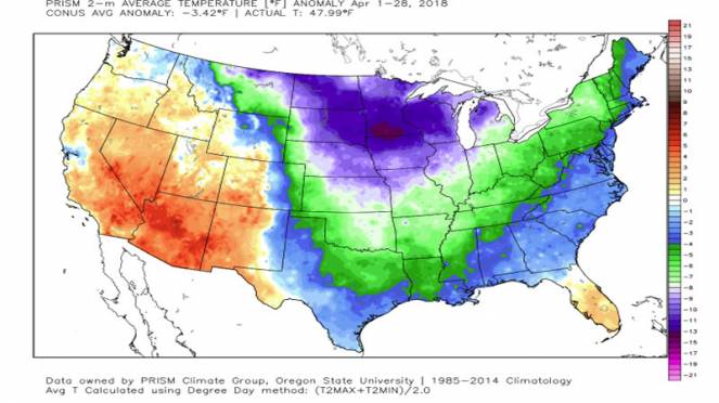 aprile 2018 invece 'freddo' negli USA centro orientali 