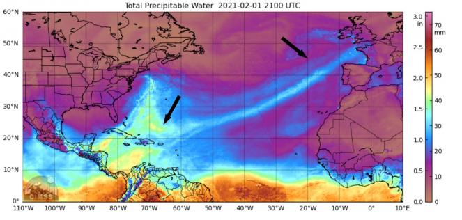 aria molto umida dai Caraibi (fonte CIMSS)