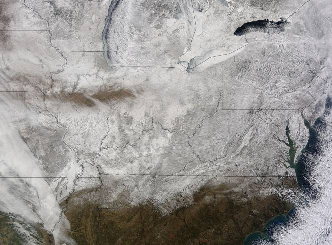 Bellissima Immagine sat che mostra la copertura nevosa sugli USA