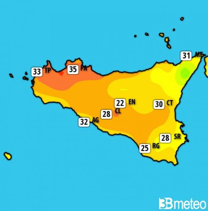caldo in Sicilia giovedì
