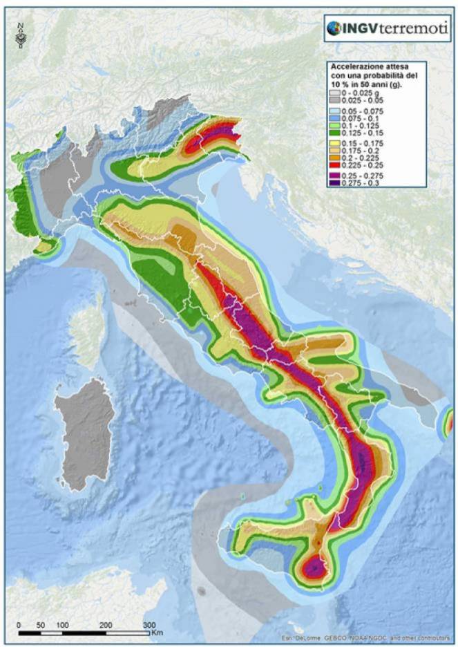 Carte del rischio sismico basata sull'accelerazione del suolo