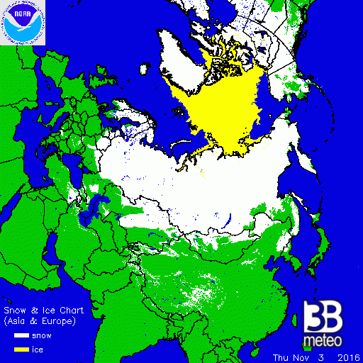 Copertura nevosa emisfero settentrionale (fonte: NOAA)