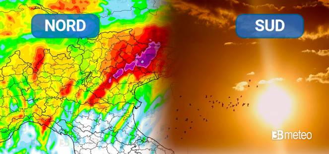 Prossime ore: Italia divisa tra forti temporali e nubifragi al Nord e caldo africano al Sud
