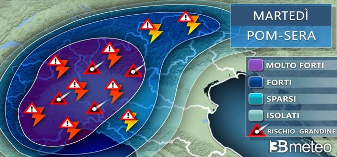 &#9654; Avviso meteo: martedÃ¬ violenti temporali al Nord con rischio grandine e nubifragi &#9889;