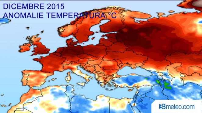 Dicembre 2015, anomalie di temperatura
