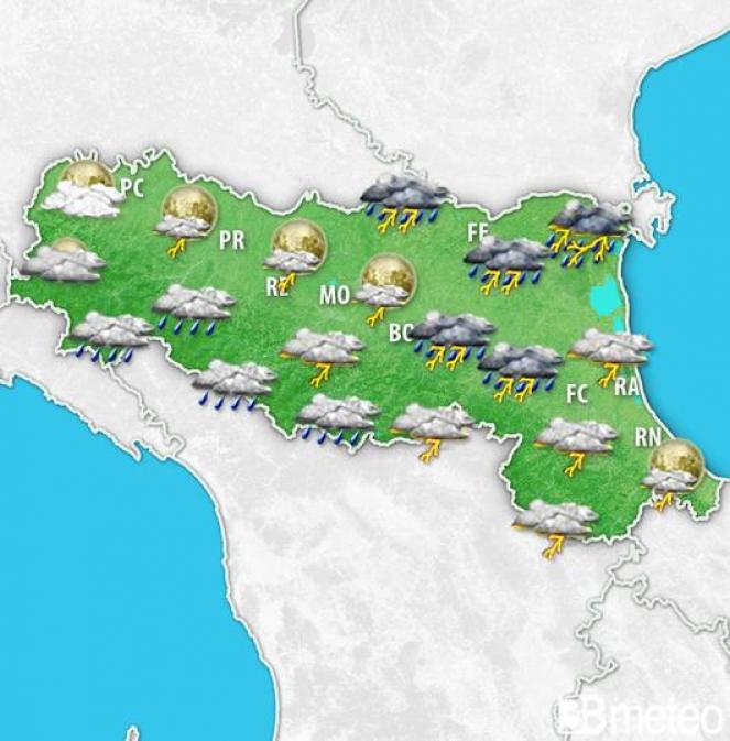 Ecco la situazione prevista sull'Emilia-Romagna nella serata di sabato 11 luglio.