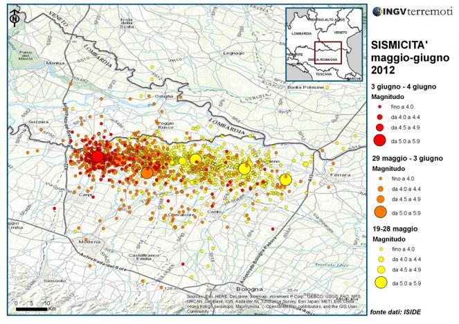 epicentri della sequenza del terremoto dell'Emilia Romagna