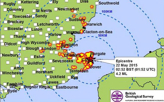 Epicentro della scossa di terremoto. Fonte: www.bgs.ac.uk 