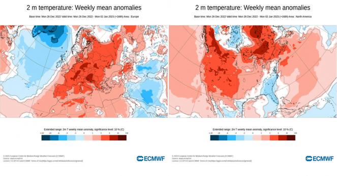 Europa e Nord America, anomalie termiche uniformi 