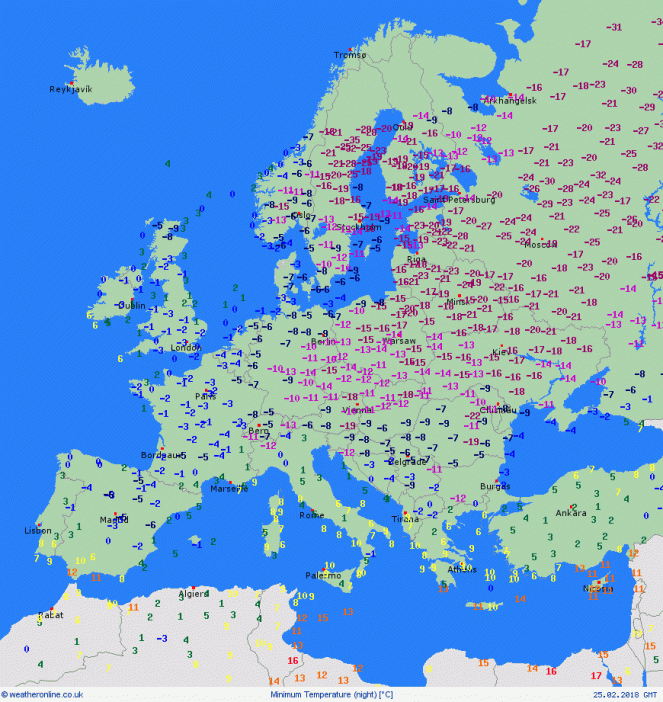 Europa temperature minime di questa notte