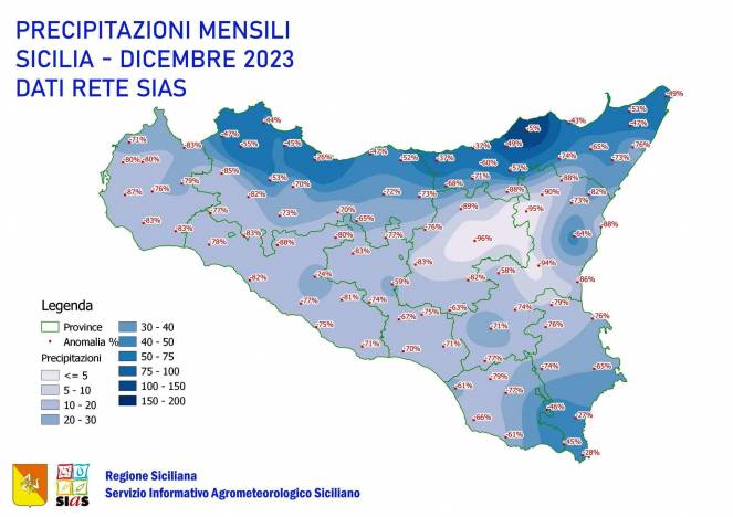 Fig.3: Distribuzione delle precipitazioni a dicembre 2023 (Fonte SIAS).